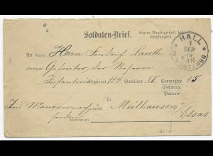 Soldaten Brief: Manöverpost Schwäbisch Hall 1889 nach Mülhausen/Elsaß