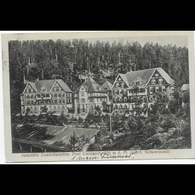 AK Heilstätte Charlottenhöhe, Post Calmbach 1922 nach Gräfenhausen