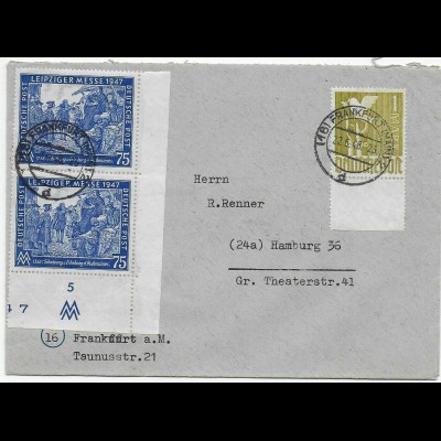 Brief von Frankfurt/M 22.6.48 nach Hamburg, Eckrand