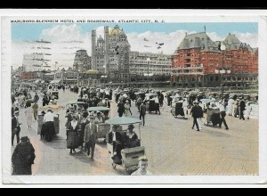 Post card Marlboro-Blenheim Hotel, Atlantic city 1924 to Kiel/Germany