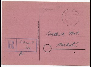 1945 Einschreiben Liberec : Deutscher B&M Einlieferungsschein verschickt
