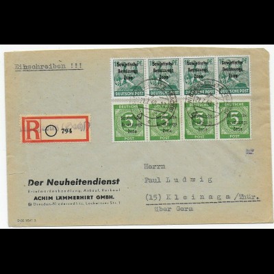 SBZ: Einschreiben Niedersedlitz nach Kleinaga/Gera 1949