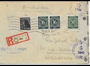 Einschreiben von Leipzig nach Kiel mit Britischer Zensur, 1947