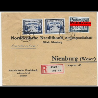 Bankbrief Einschreiben Bremen nach Nienburg, 1939