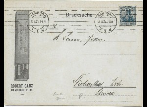 große Drucksachen Karte von Hamburg in die Schweiz, 1921, Perfin, Firmenlochung