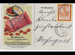 Postkarte mit Werbung Kaisers Brust-Caramellen, Bonbon, Leutkirch 1918