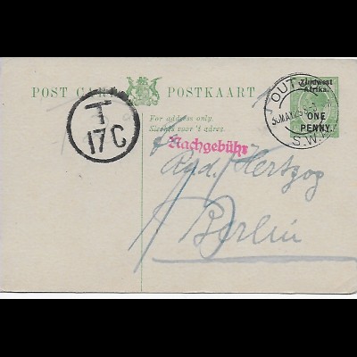 DSWA Outjo, 1929 mit Nachgebühr Taxe nach Berlin