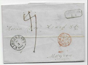 Brief Kopenhagen nach Mugron, Frankreich, 1857 über Hamburg