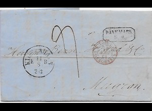 Brief Kopenhagen 1864 nach Mugron, Frankreich, über Hamburg