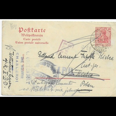 Ganzsache Wilhelmshaven 1918 nach Kielce/Polen, zurück