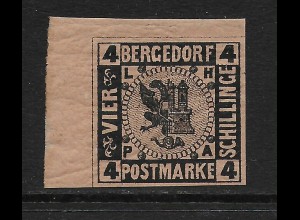 Bergedorf: Eckrand E1, MiNr. 5, Marke postfrisch, **, im Rand eine Haftstelle