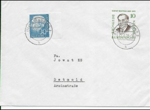 Bund: MiNr. 187, Seitenrand von Straubing nach Detmold 1959