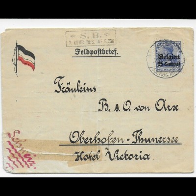 Feldpostbrief 1915 nach Obershofen/Schweiz