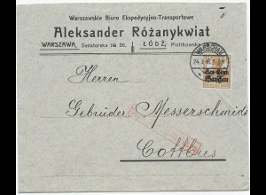Brief von Warschau 1916 an Messerschmidt in Cottbus, Zensur Posen