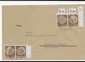 Brief aus Berlin, MiNr. 513 MeF 1940 nach Hameln, Eckrand, Randnummer