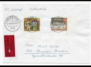 Eilboten Brief, Karlsruhe 1963 nach Baden-Baden, Formnummer 1
