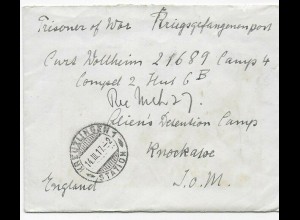 Brief aus Kreuzlingen, 1917 nach Knockaloe Internment Camp, Isle of Man, Kgf PoW
