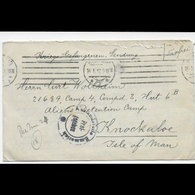 Kgf, PoW: Brief aus Hamburg nach Knockaloe Internment Camp, Isle of Man,1917