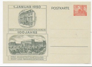 1950: 100 Jahre OPD Berlin, Ganzsache P10, FDC, blanko