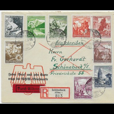 Eilboten Einschreiben WHW Briefmarken 1938 nach Schönebeck