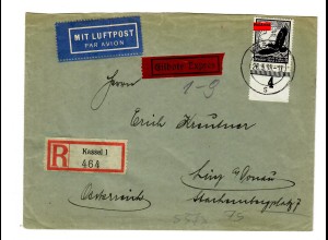 Luftpost, Eilbote, Einschreiben Kassel nach Linz, 1938