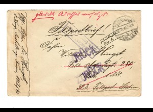 Feldpostbrief 1916 an Feldpost Station 323, Zurück