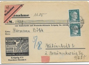 Nachnahme Leipzig nach Watenstedt, MeF, 1943