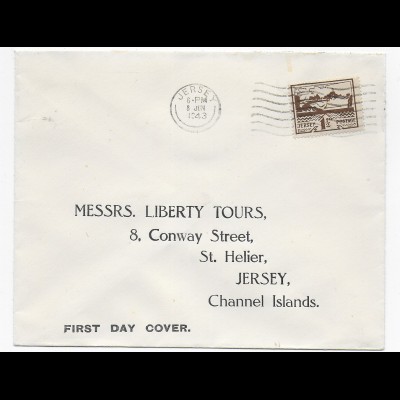 Brief von Jersey, 1943, Druck Rückseite nach St. Helier