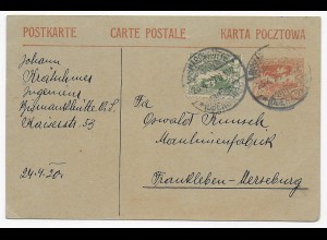 Postkarte 1920 von Bismarkhütte OS nach Frankleben-Merseburg