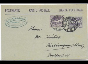 Postkarte Oppeln, 1920 nach Rüstingen