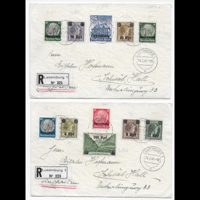 8 Briefe, Einschreiben Luxemburg, 1941 mit MiNr. 1-41 nach Schwäbisch Hall