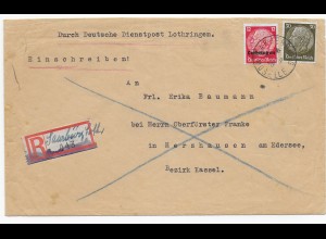 Einschreiben Saarburg/Lothringen, 1940 an Oberförster in Herzhausen/Edersee
