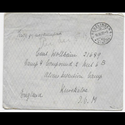 Kgf: 1917 Kreuzlingen an Alien Detentions Camp Knockaloe, Isle of Man, Zensur
