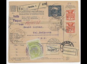 Paketkarte Chrudim nach Znojmo, 1925