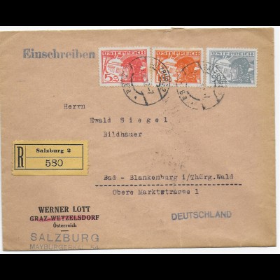 Einschreiben Salzburg 1932 nach Bad-Blankenburg
