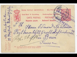 Luxemburg nach Bern, Frageteil, Zensur Trier, 1916