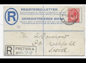 Einschreiben Pretoria nach Kalkfeld, 1917