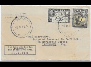 Luftpost Suva, Fiji, 1948 nach Leicester