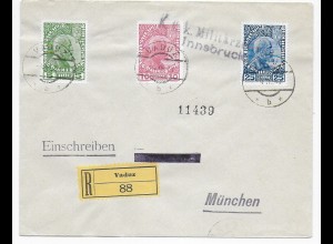 Einschreiben Vaduz, MiNr. 1-3, nach München 1915