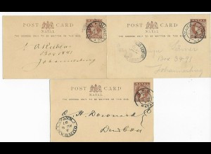 3x post card to Johannesburg/Durban 1897-1902, 