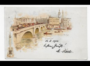 Ansichtskarte London- London Bridge mit Eisenbahn, Schiffen, 1900 nach Bayreuth
