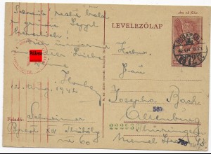 Post card Budapest 1942 nach Thüringen, OKW Zensur