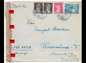 Luftpost Istanbul 1943 nach Wesermünde, OKW Zensur