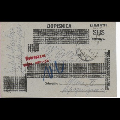 Postkarte Dopisnica Kralievstvo SHS von Zagreb nach Wien, 1919