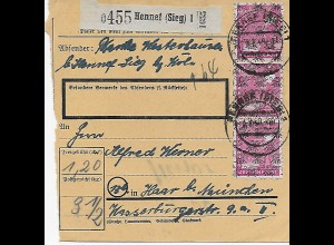 Paketkarte Hennef/Sieg 1948 nach Haar, 47 II, MeF