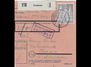 Paketkarte Grafenau nach Haar, Frauenklinik, 1948, miNr. 98 wgI, EF
