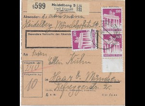 Paketkarte Heidelberg, Selbstbucher nach Haar, 1948, MiNr. 94 MeF