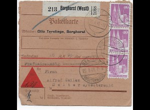 Paketkarte Borghorst/Westf. nach Selters/Westerwald, 1948, MeF