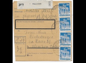 Paketkarte Fürstenzell/Jägerwirt/Sandbach nach Haar, 1948, MeF
