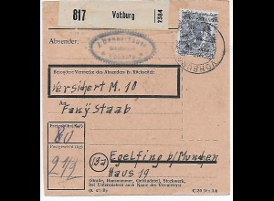 Paketkarte von Vohburg nach Eglfing, 1948, EF MiNr. 50II